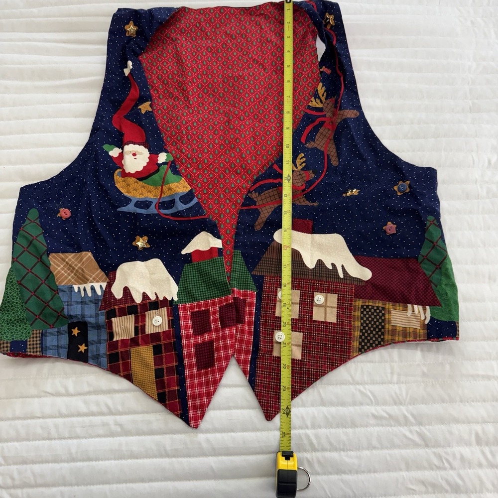 Vintage Handmade Quilted Reversible Christmas Vest Santa Size XL/1X - Picture 4 of 5